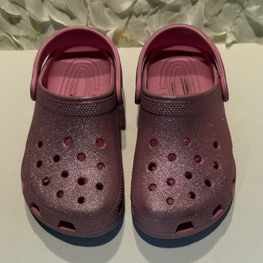 CROCS Kids Shimmery Rose Pink Clog Sandals